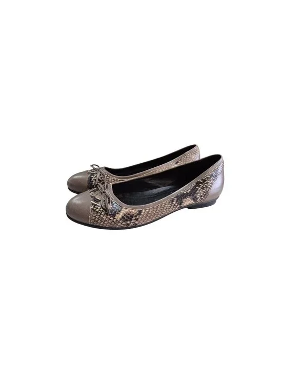 Ecco Womens Taupe & Snake Print Leather Ballet Flats Size 40 EU - Picture 1 of 12